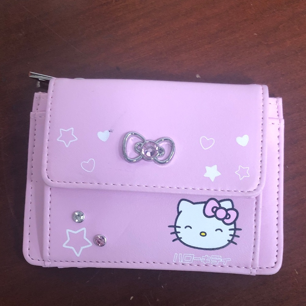 Hello Kitty Pink Kids Coin Purse Wallet with Star & Heart Accents